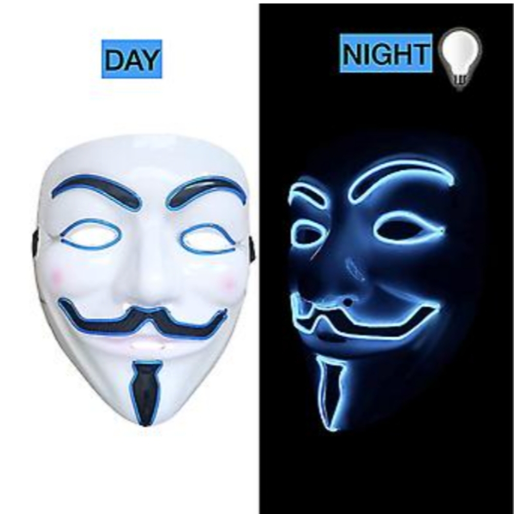 🆕 LED Mask Halloween Vendetta Guy Fawkes, Light Up - Blue, NWOT